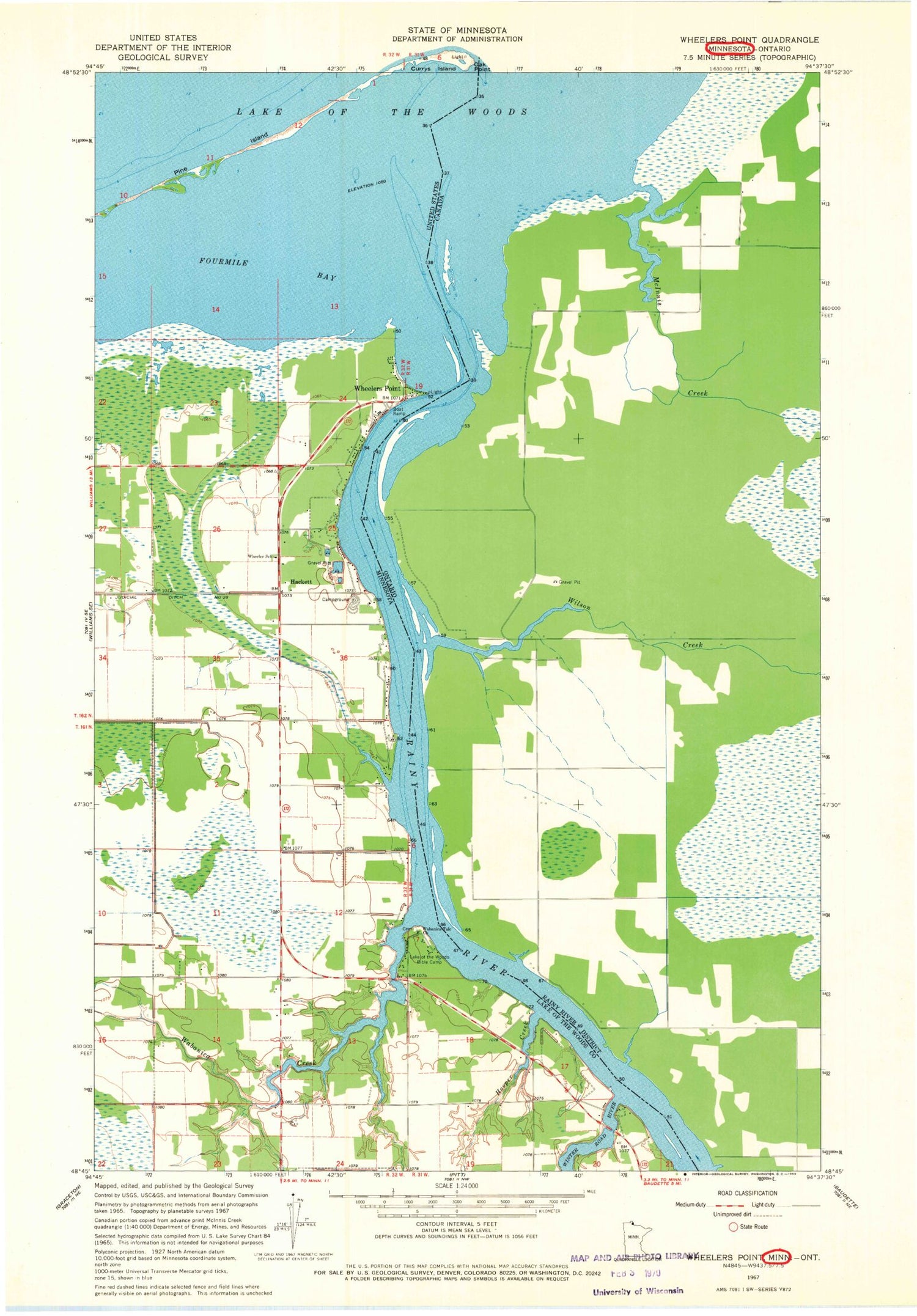 Classic USGS Wheelers Point Minnesota 7.5'x7.5' Topo Map Image