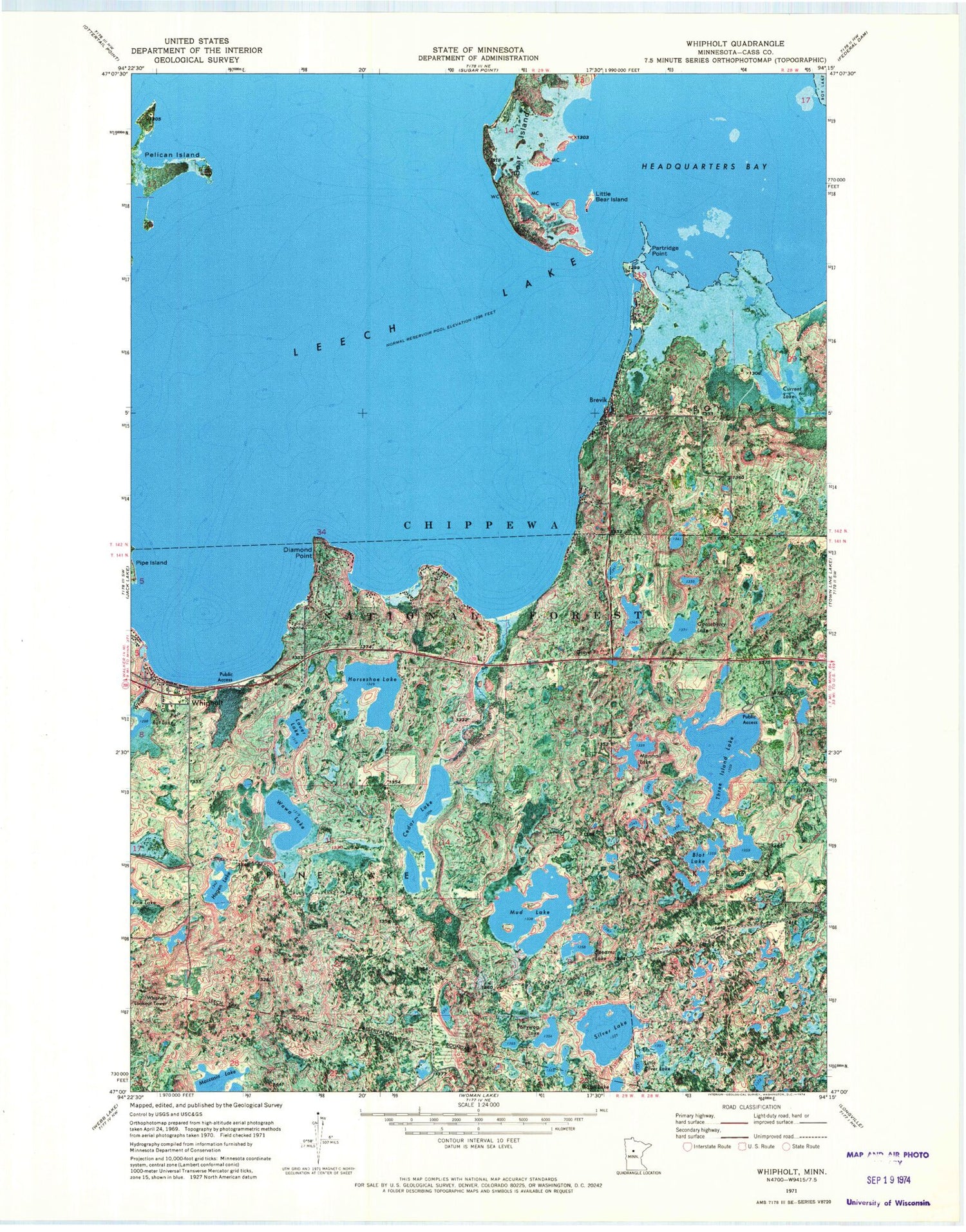 Classic USGS Whipholt Minnesota 7.5'x7.5' Topo Map Image