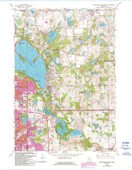 Classic USGS White Bear Lake East Minnesota 7.5'x7.5' Topo Map Image