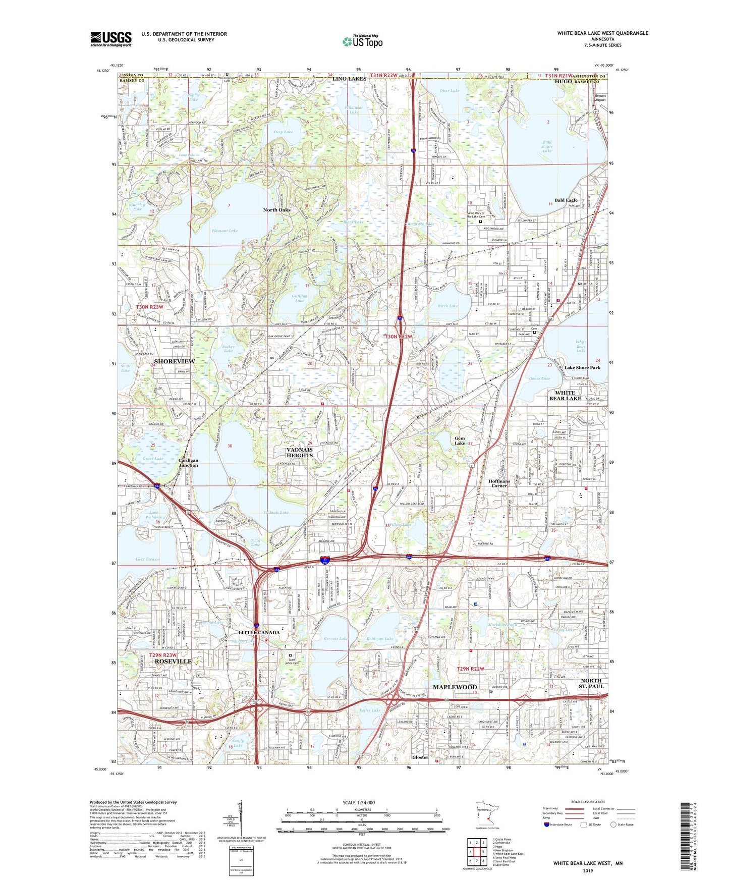 White Bear Lake West Minnesota US Topo Map Image