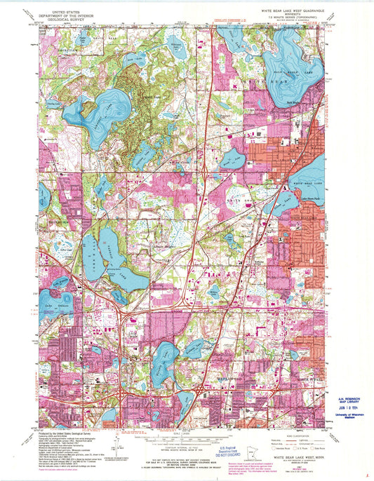 Classic USGS White Bear Lake West Minnesota 7.5'x7.5' Topo Map Image