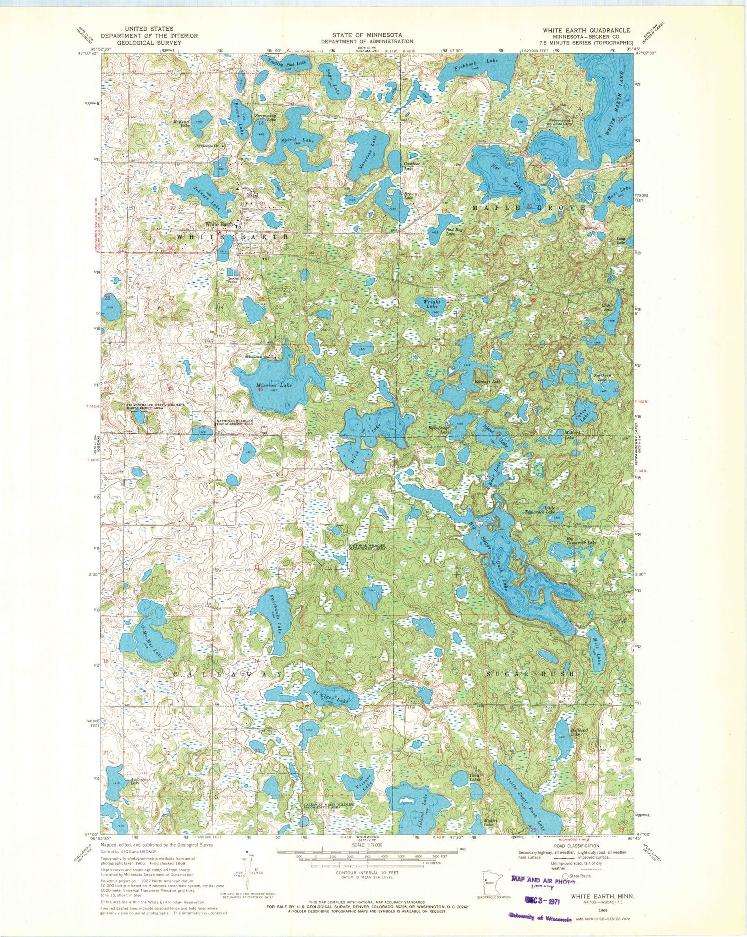 Classic USGS White Earth Minnesota 7.5'x7.5' Topo Map Image