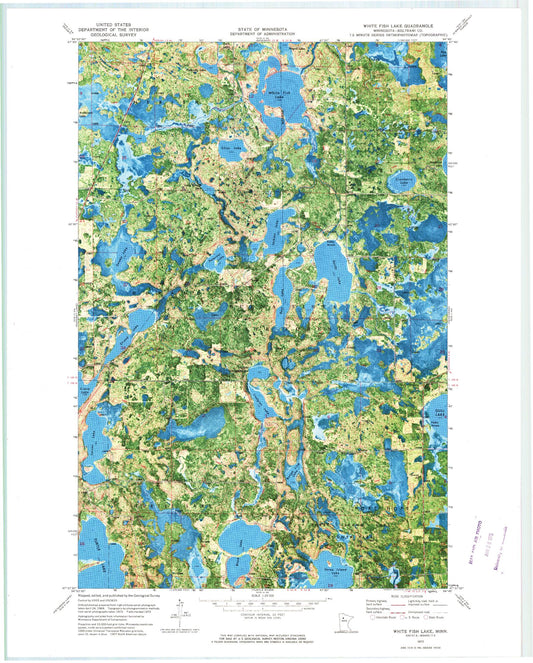 Classic USGS White Fish Lake Minnesota 7.5'x7.5' Topo Map Image