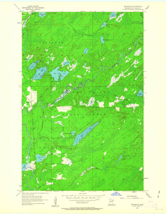 Classic USGS Whiteface Minnesota 7.5'x7.5' Topo Map Image