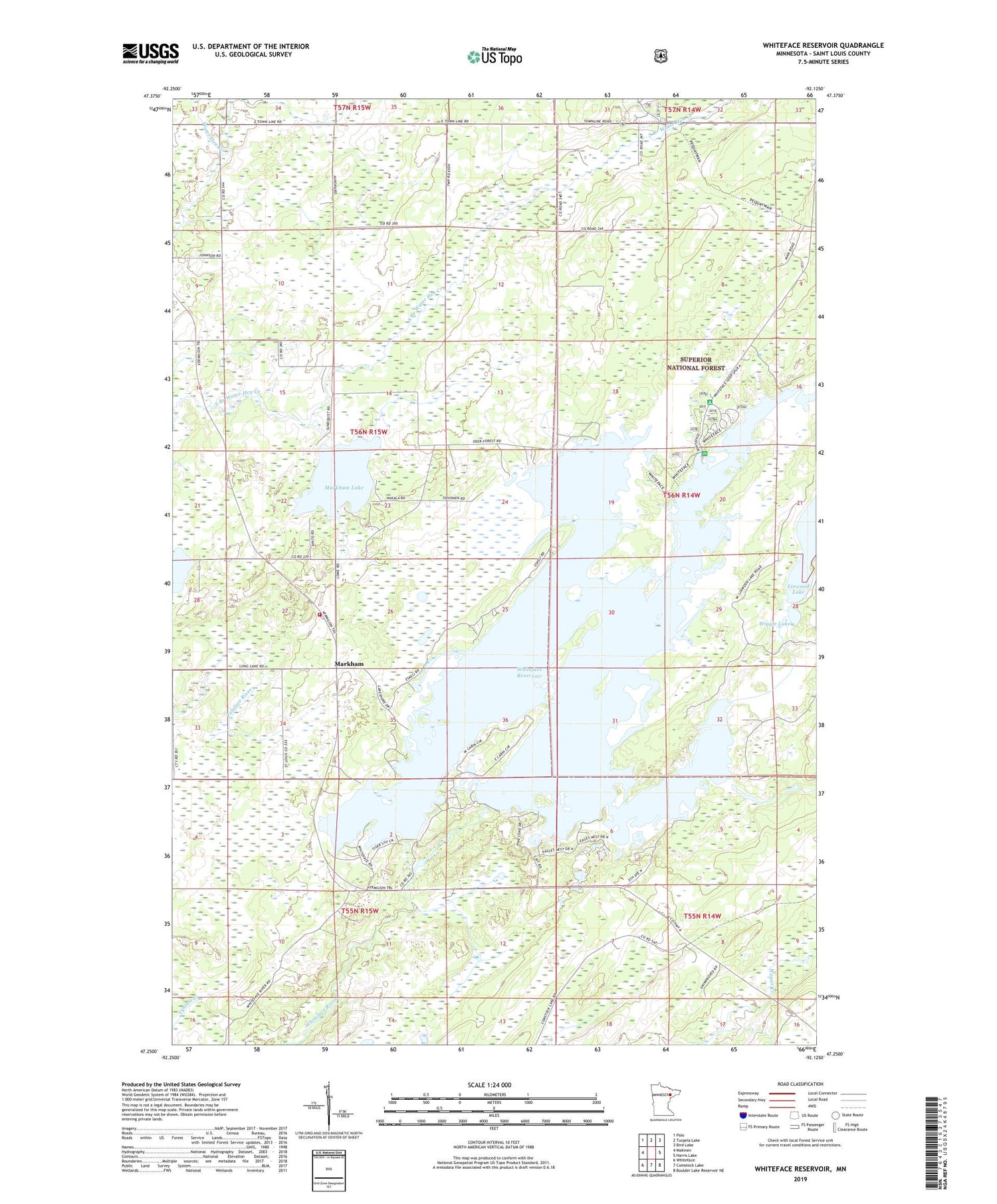Whiteface Reservoir Minnesota US Topo Map Image