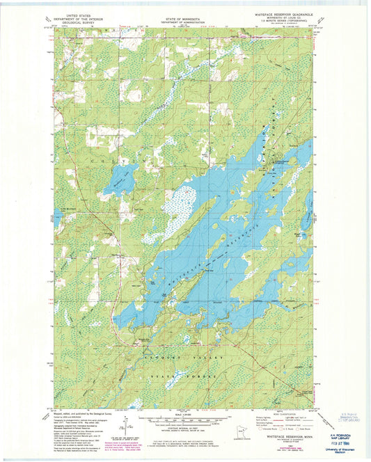 Classic USGS Whiteface Reservoir Minnesota 7.5'x7.5' Topo Map Image