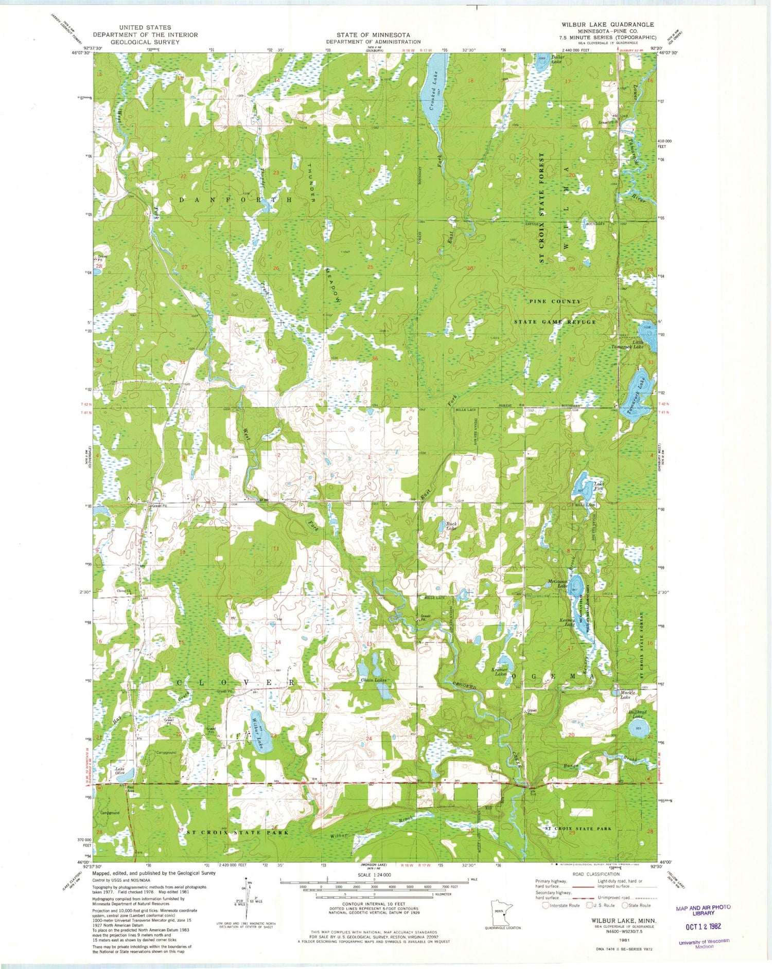 Classic USGS Wilbur Lake Minnesota 7.5'x7.5' Topo Map Image