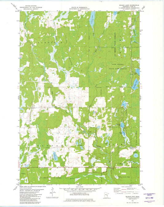 Classic USGS Wilbur Lake Minnesota 7.5'x7.5' Topo Map Image