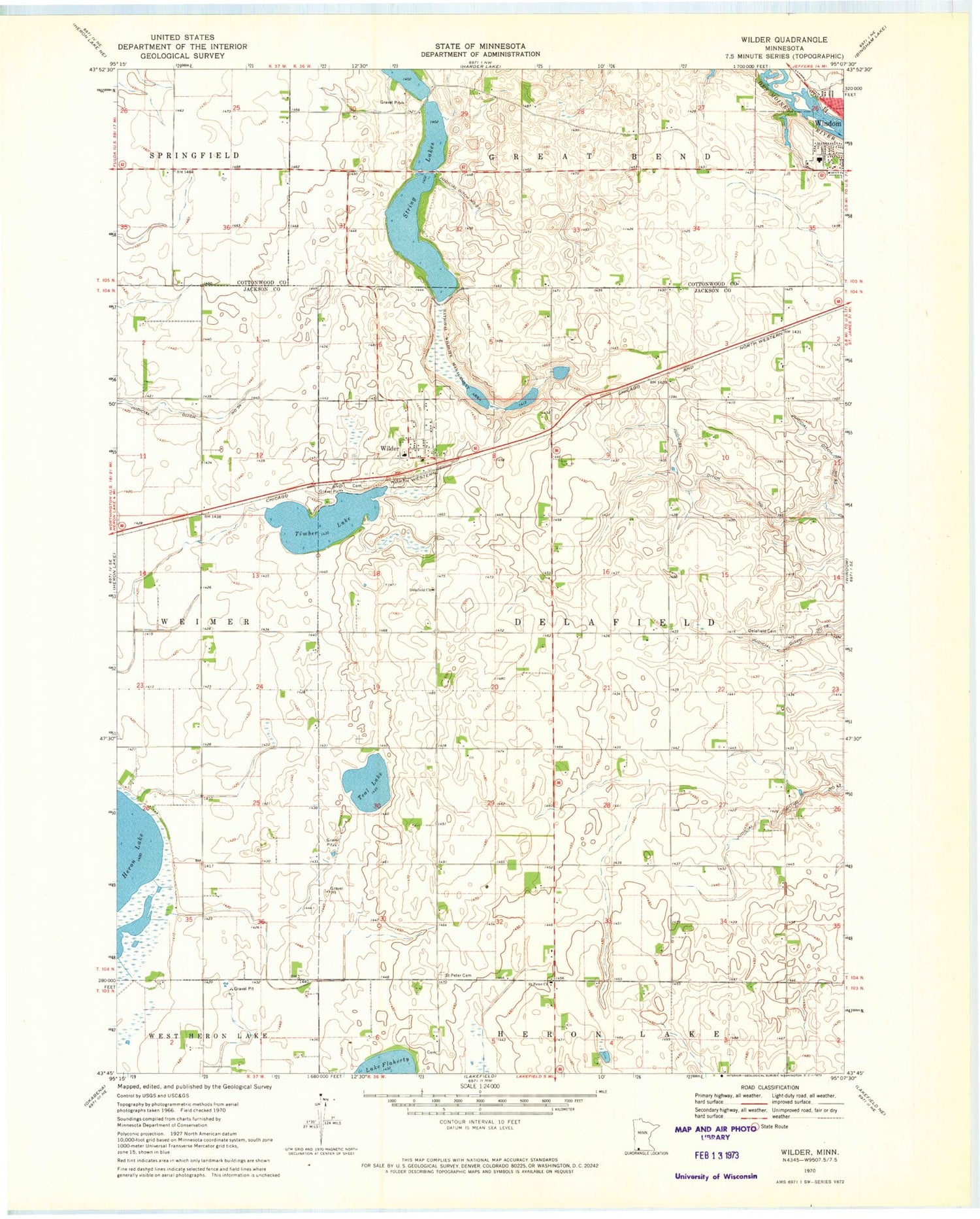 Classic USGS Wilder Minnesota 7.5'x7.5' Topo Map Image