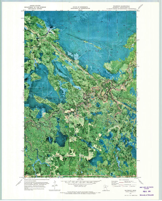 Classic USGS Wildwood Minnesota 7.5'x7.5' Topo Map Image