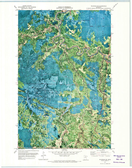 Classic USGS Wildwood NE Minnesota 7.5'x7.5' Topo Map Image