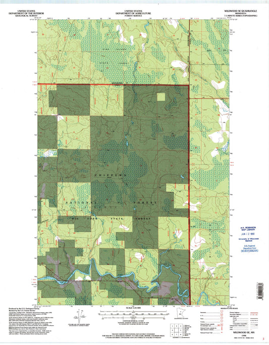 Classic USGS Wildwood SE Minnesota 7.5'x7.5' Topo Map Image