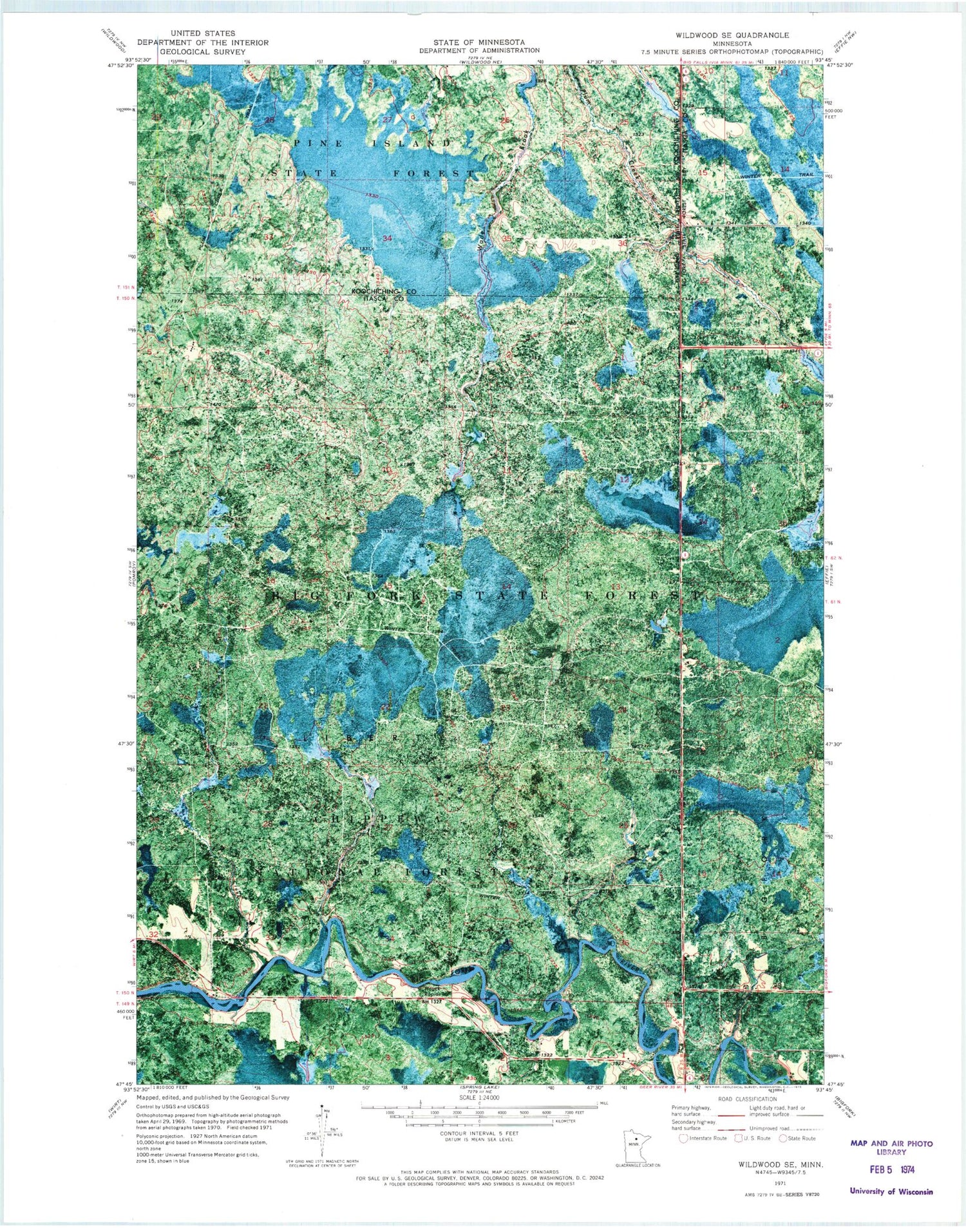 Classic USGS Wildwood SE Minnesota 7.5'x7.5' Topo Map Image