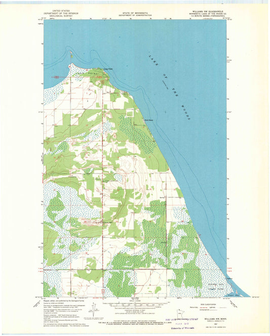 Classic USGS Williams NW Minnesota 7.5'x7.5' Topo Map Image