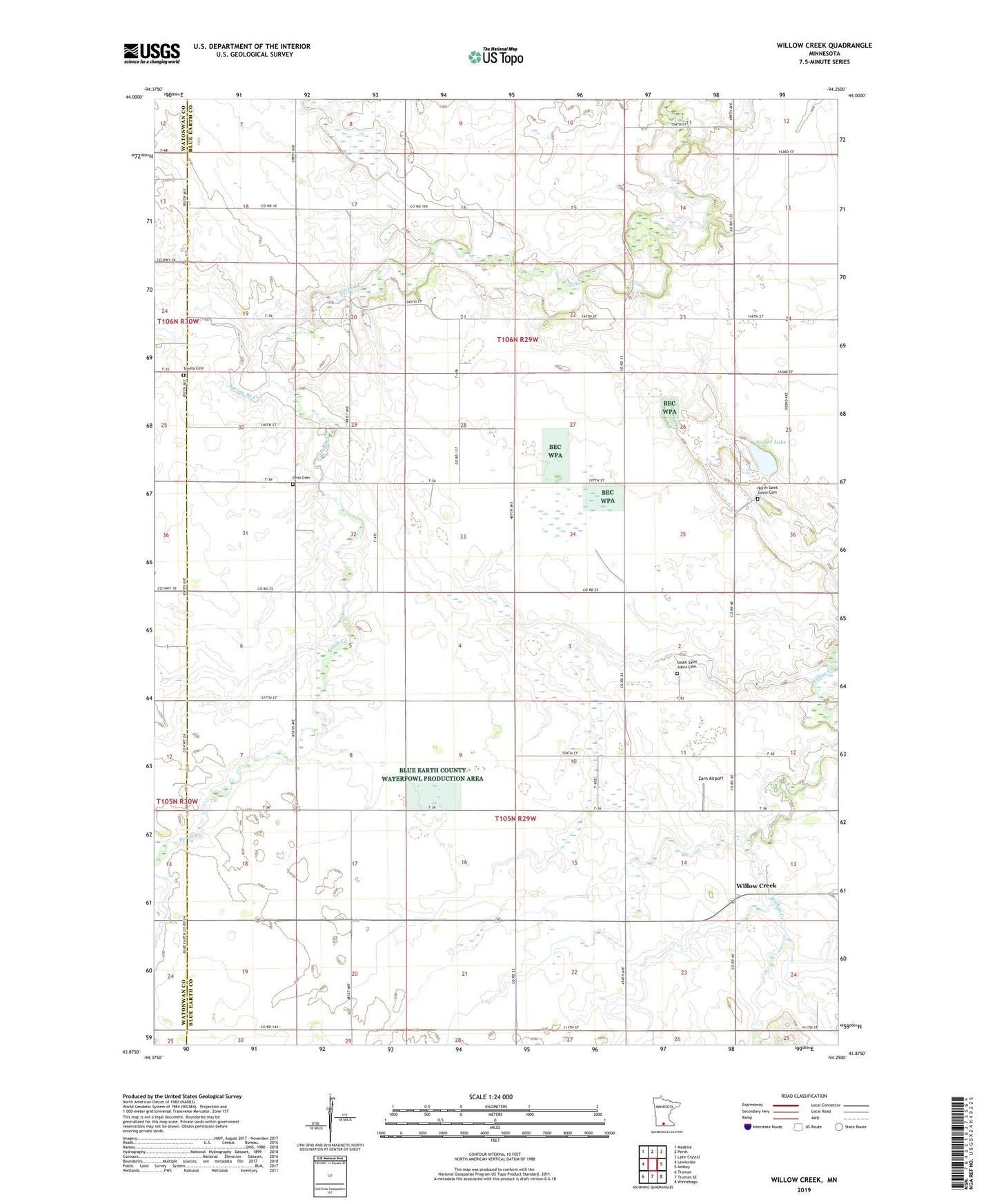 Willow Creek Minnesota US Topo Map Image