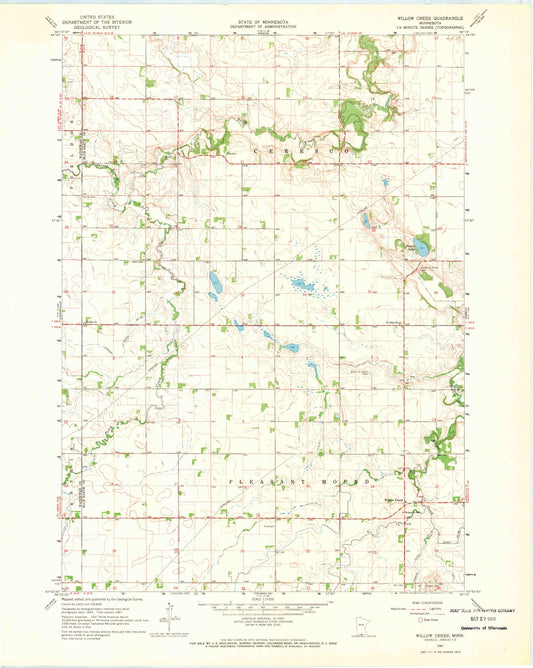 Classic USGS Willow Creek Minnesota 7.5'x7.5' Topo Map Image