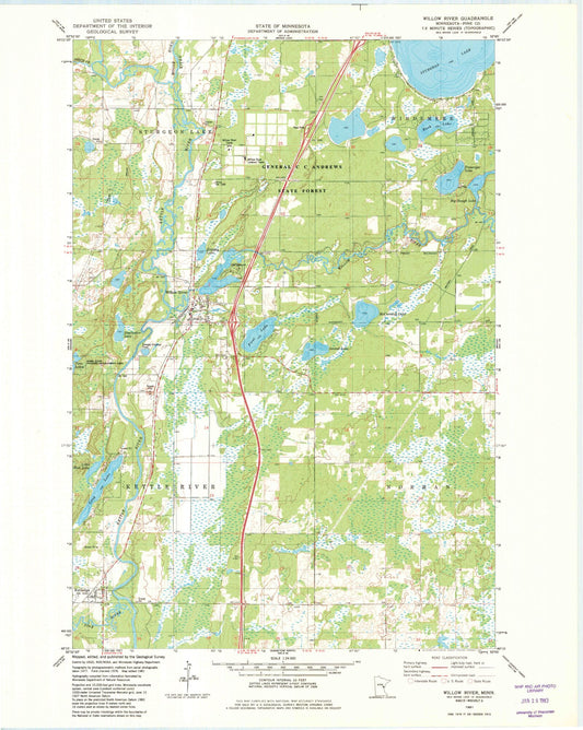 Classic USGS Willow River Minnesota 7.5'x7.5' Topo Map Image