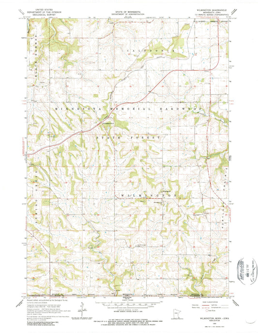 Classic USGS Wilmington Minnesota 7.5'x7.5' Topo Map Image