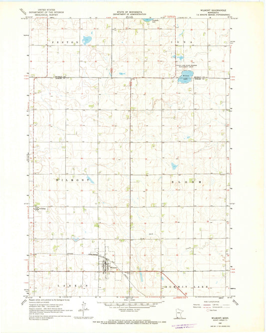 Classic USGS Wilmont Minnesota 7.5'x7.5' Topo Map Image