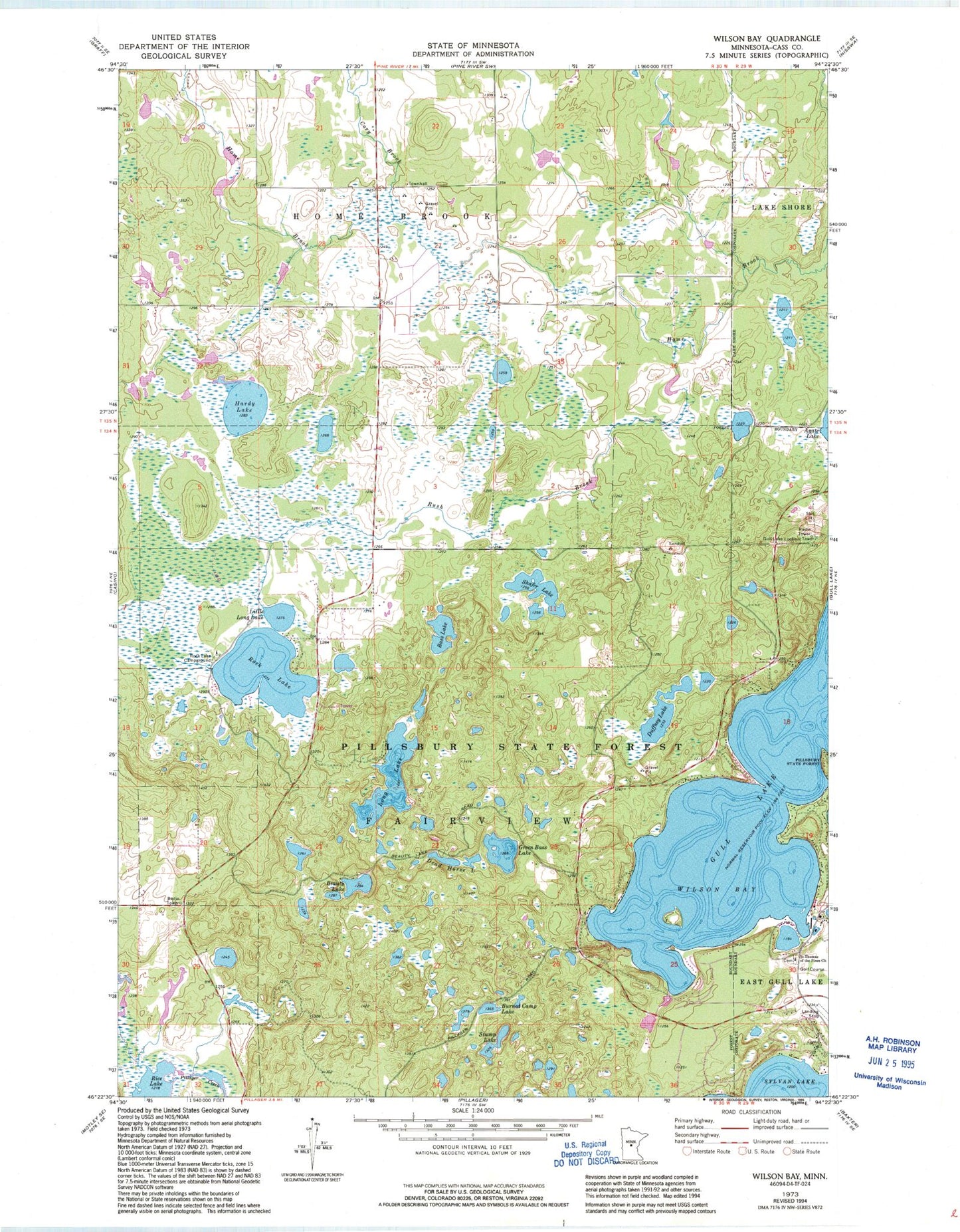Classic USGS Wilson Bay Minnesota 7.5'x7.5' Topo Map Image