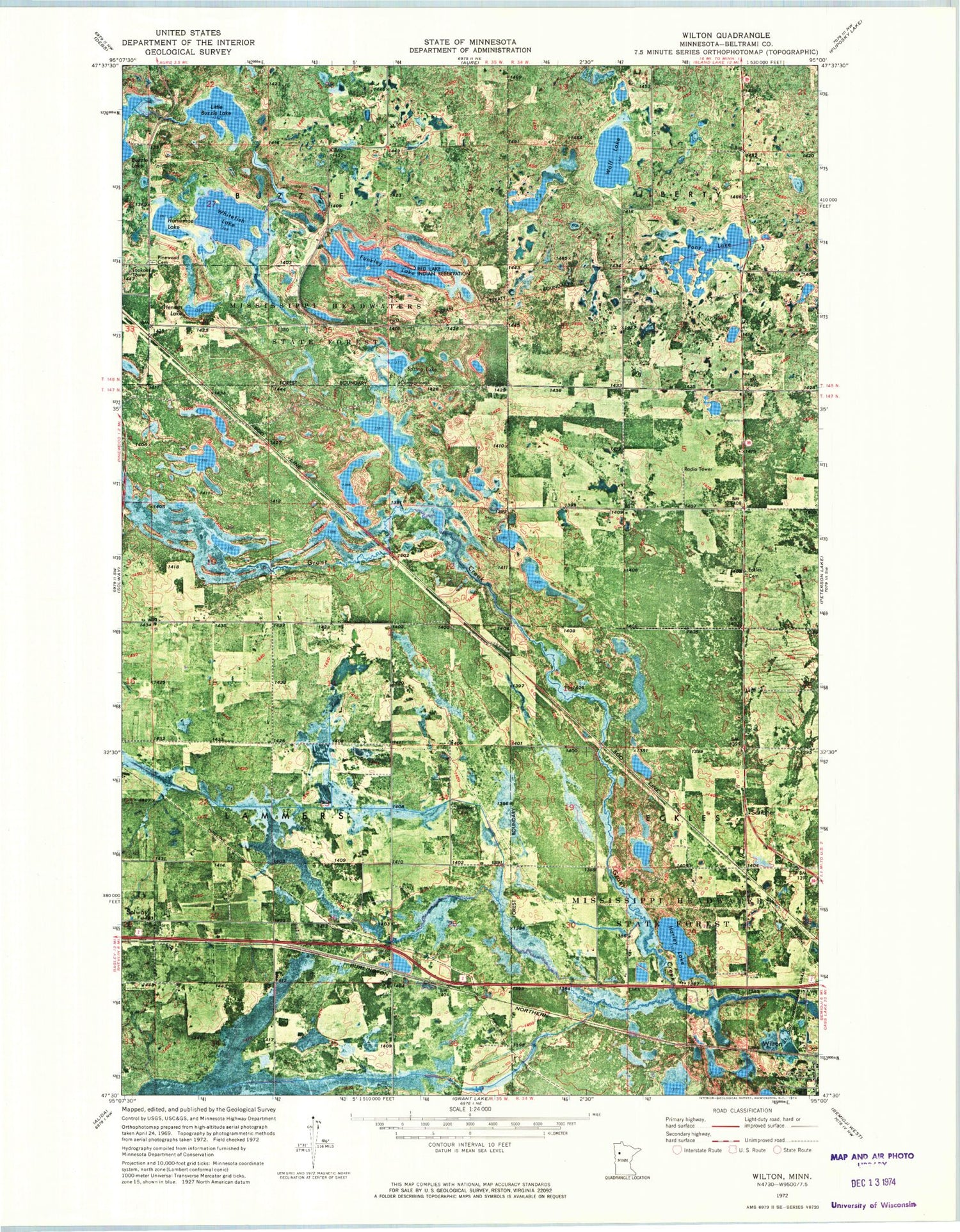Classic USGS Wilton Minnesota 7.5'x7.5' Topo Map Image