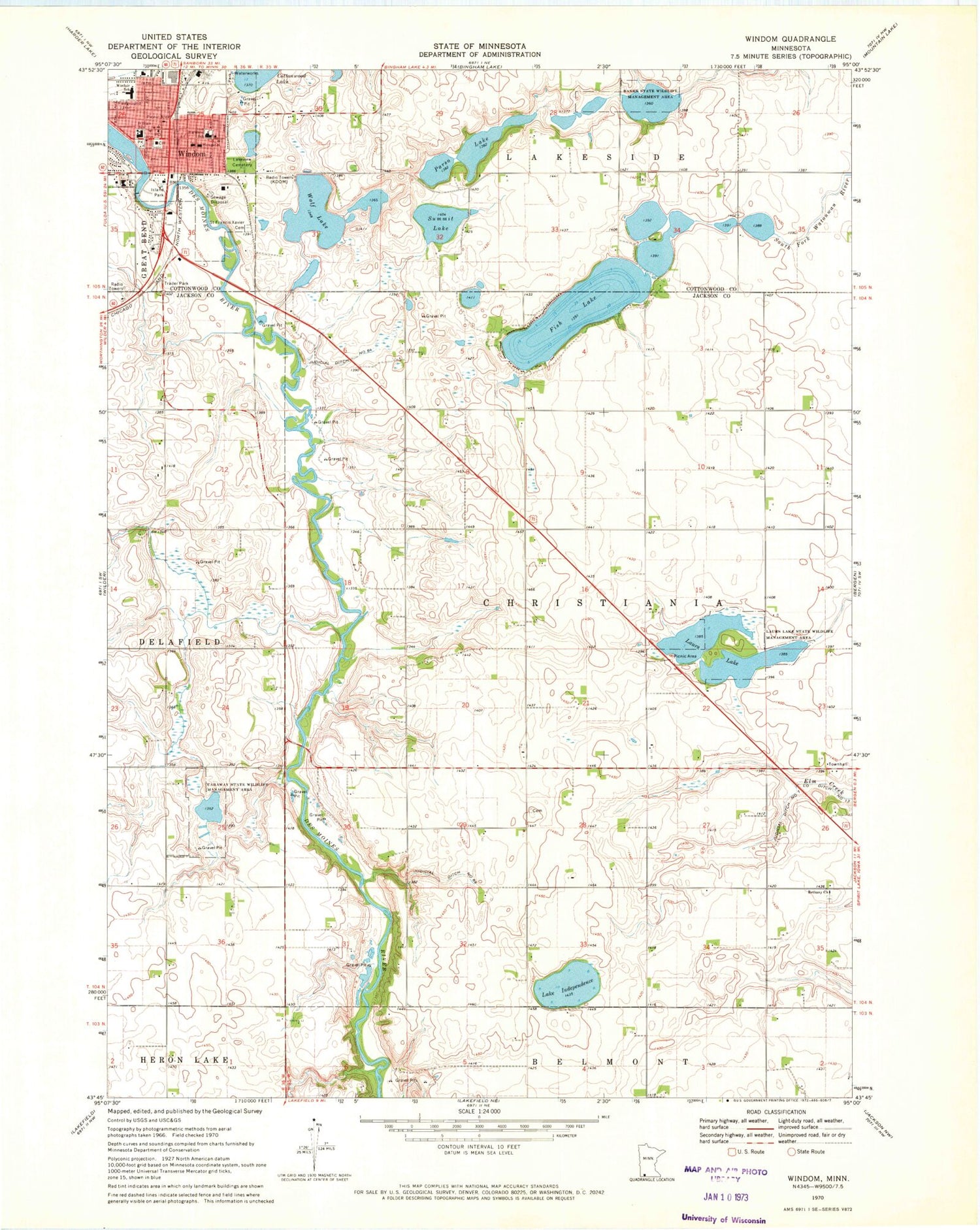Classic USGS Windom Minnesota 7.5'x7.5' Topo Map Image