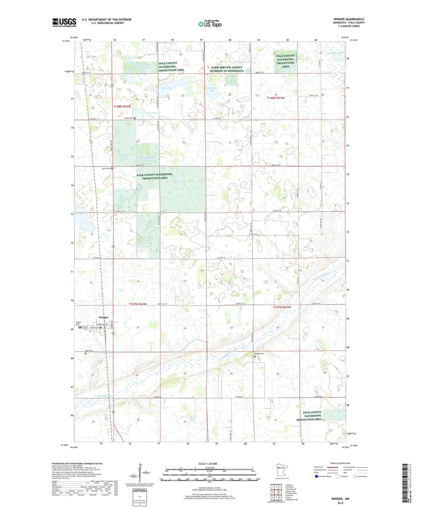 Winger Minnesota US Topo Map Image