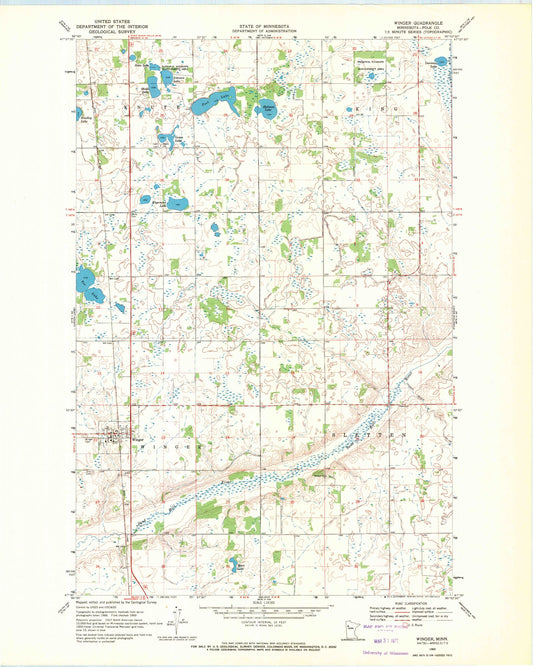 Classic USGS Winger Minnesota 7.5'x7.5' Topo Map Image
