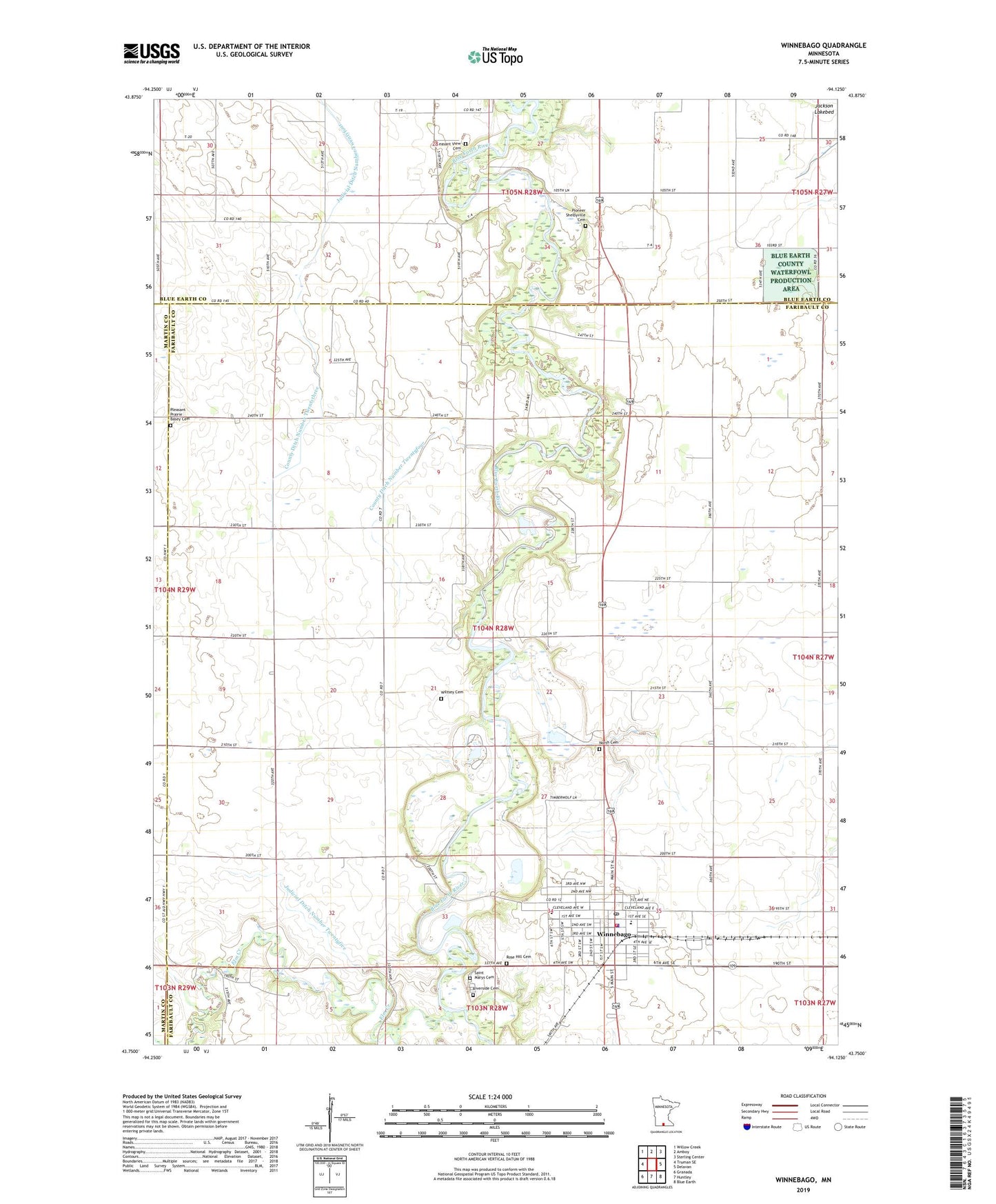 Winnebago Minnesota US Topo Map Image
