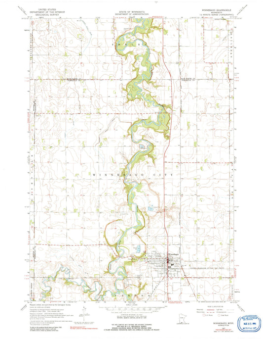 Classic USGS Winnebago Minnesota 7.5'x7.5' Topo Map Image