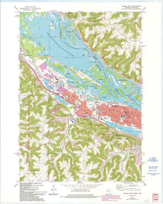Classic USGS Winona West Minnesota 7.5'x7.5' Topo Map Image
