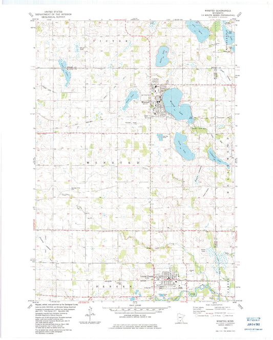 Classic USGS Winsted Minnesota 7.5'x7.5' Topo Map Image
