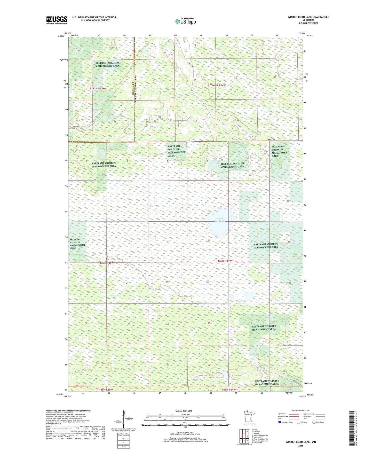 Winter Road Lake Minnesota US Topo Map Image