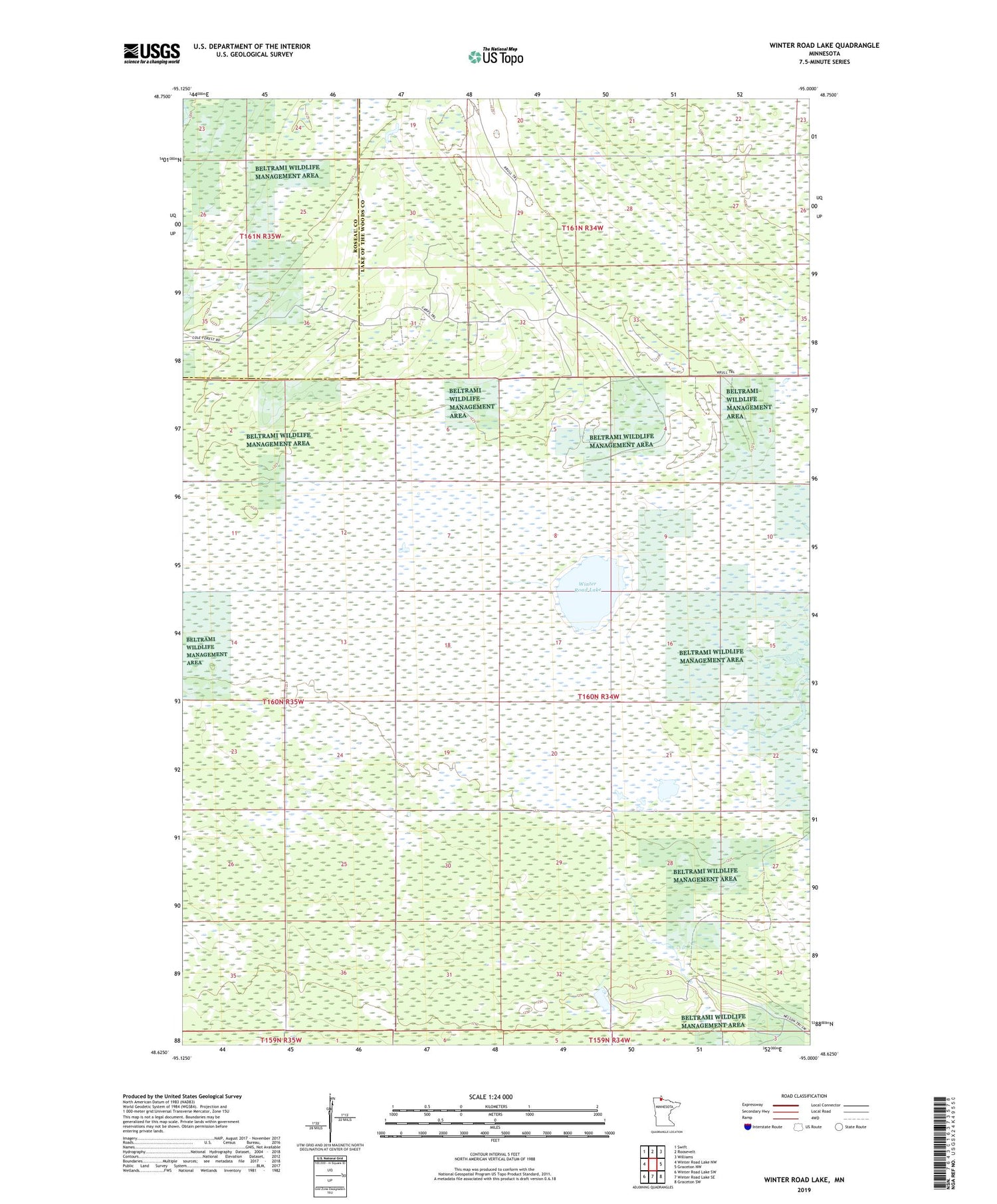 Winter Road Lake Minnesota US Topo Map Image