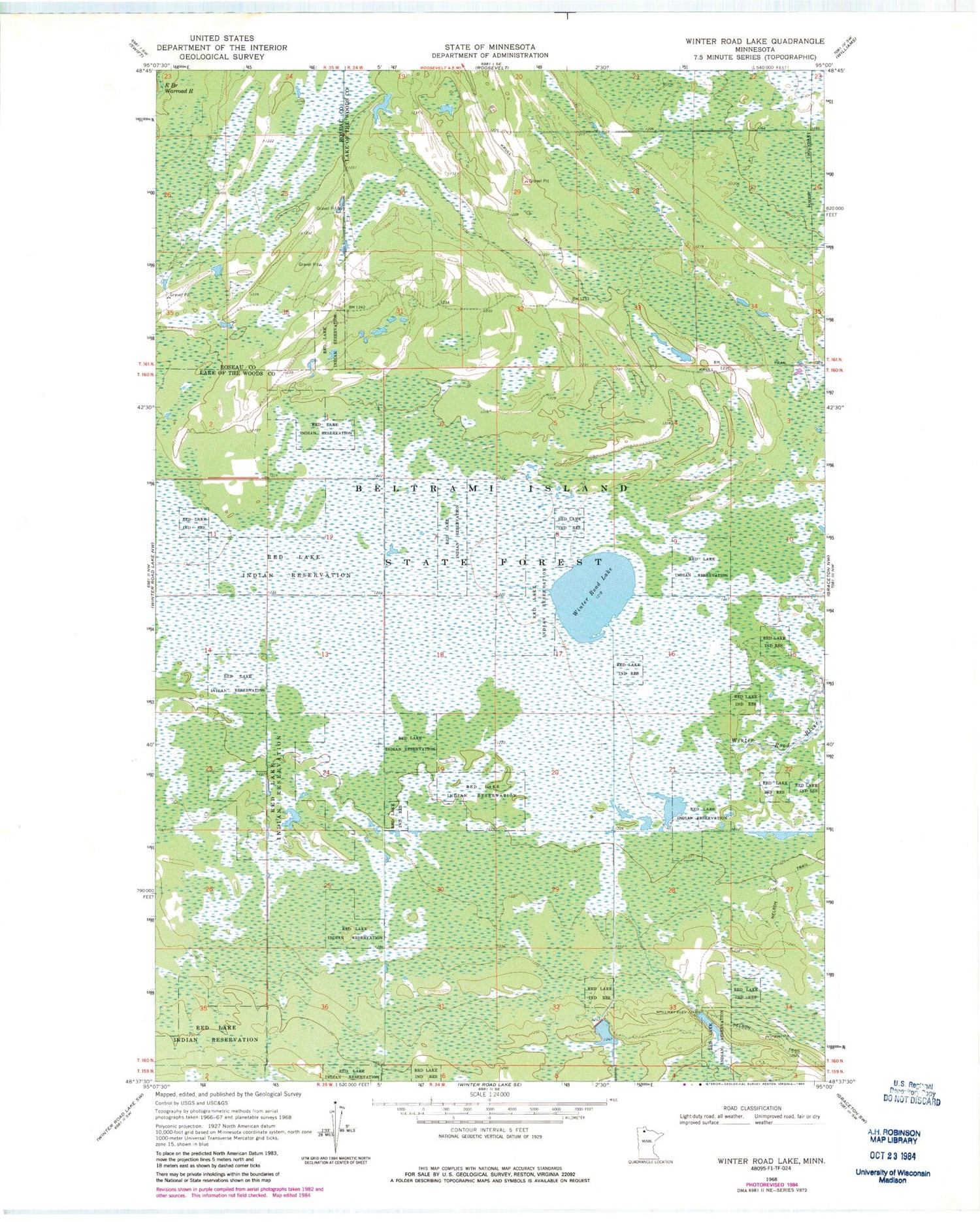 Classic USGS Winter Road Lake Minnesota 7.5'x7.5' Topo Map Image