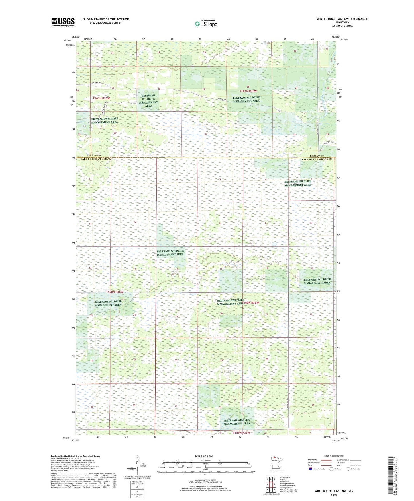 Winter Road Lake NW Minnesota US Topo Map Image