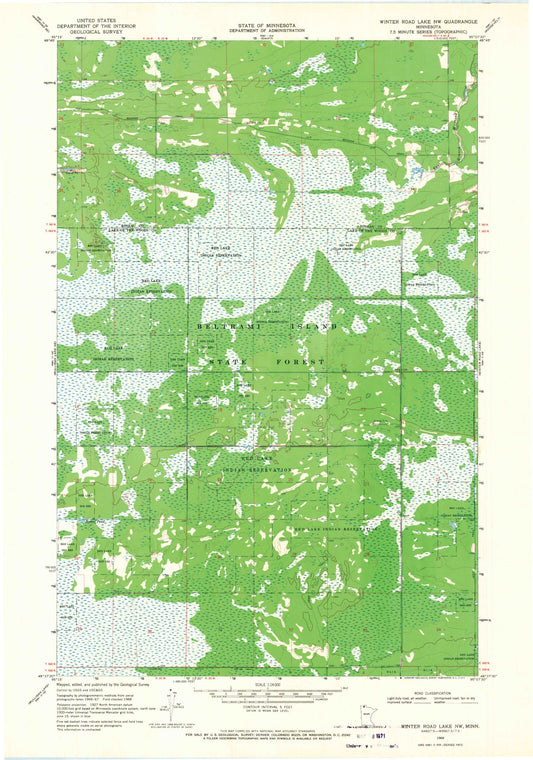 Classic USGS Winter Road Lake NW Minnesota 7.5'x7.5' Topo Map Image