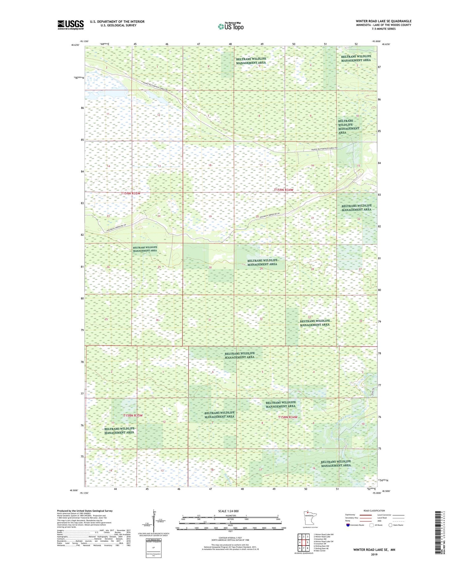 Winter Road Lake SE Minnesota US Topo Map Image
