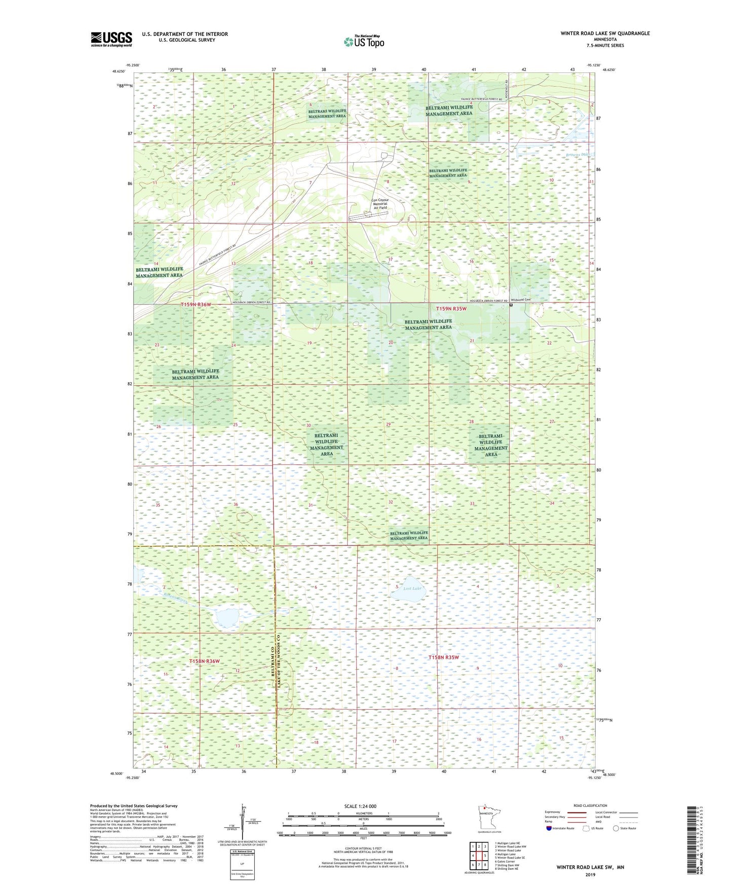 Winter Road Lake SW Minnesota US Topo Map Image
