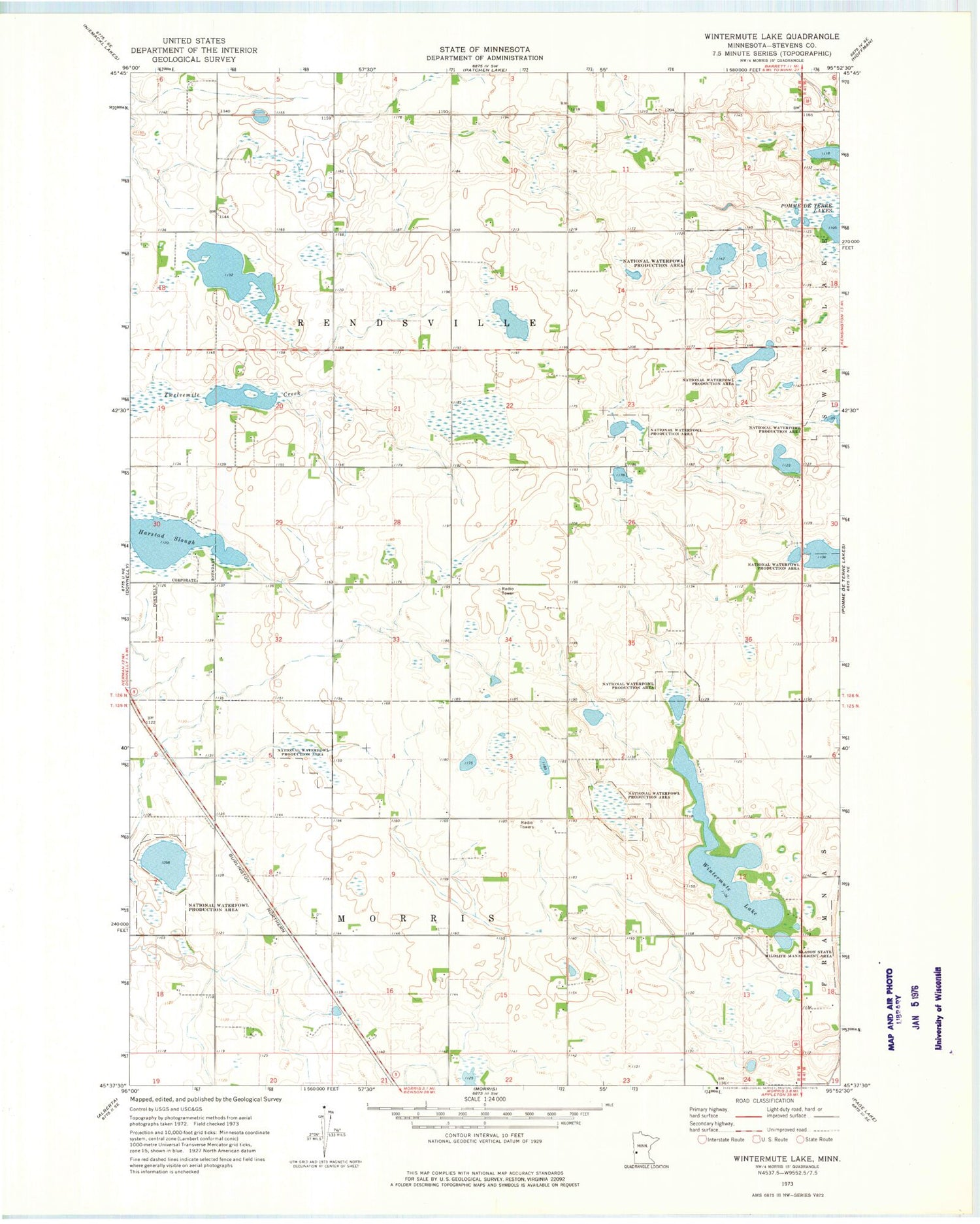 Classic USGS Wintermute Lake Minnesota 7.5'x7.5' Topo Map Image