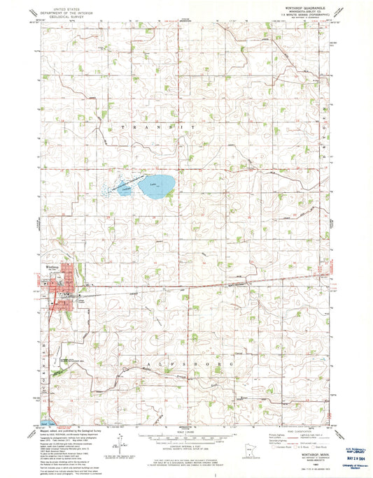 Classic USGS Winthrop Minnesota 7.5'x7.5' Topo Map Image