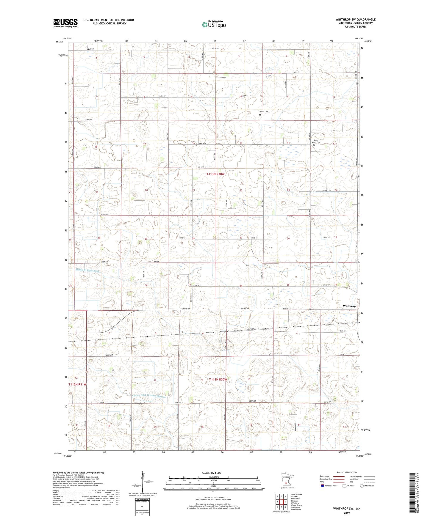 Winthrop SW Minnesota US Topo Map Image
