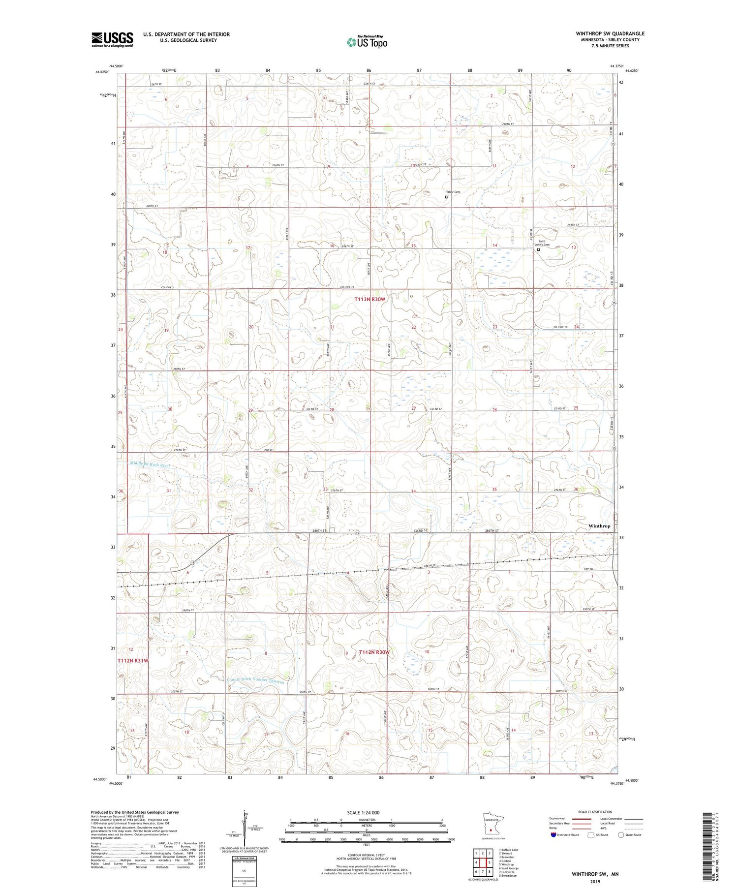 Winthrop SW Minnesota US Topo Map Image