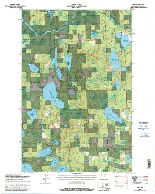 Classic USGS Wirt Minnesota 7.5'x7.5' Topo Map Image