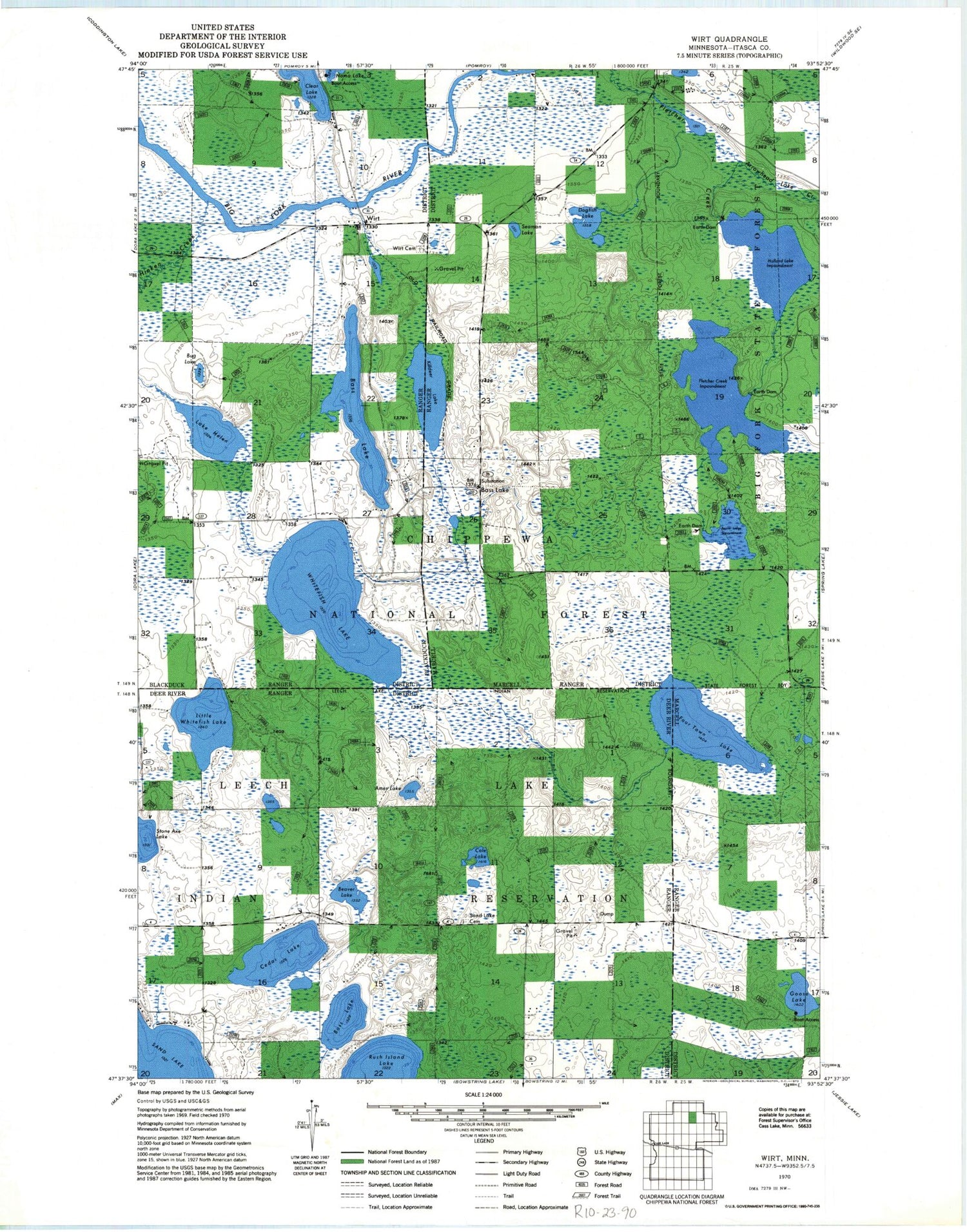 Classic USGS Wirt Minnesota 7.5'x7.5' Topo Map Image