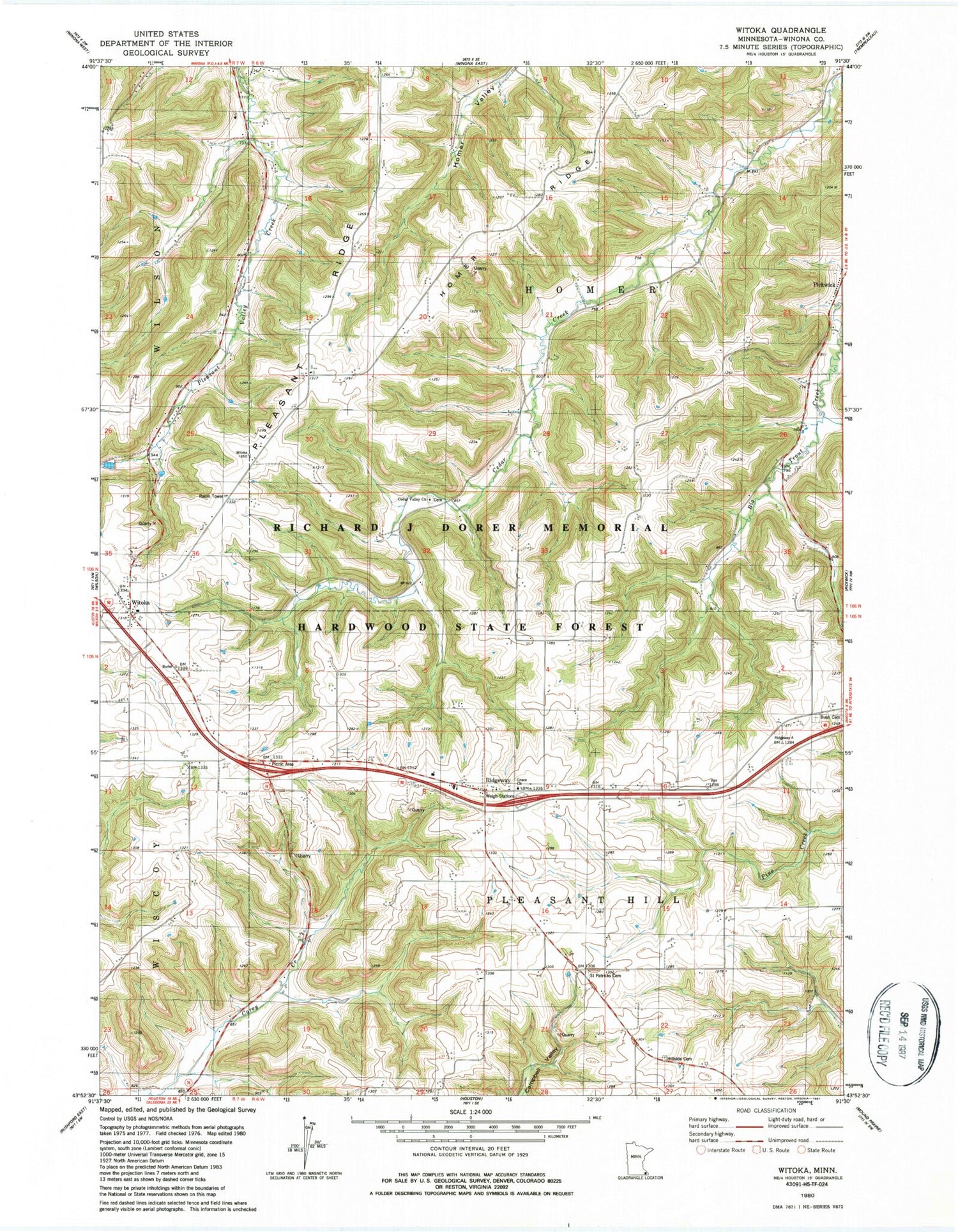 Classic USGS Witoka Minnesota 7.5'x7.5' Topo Map Image