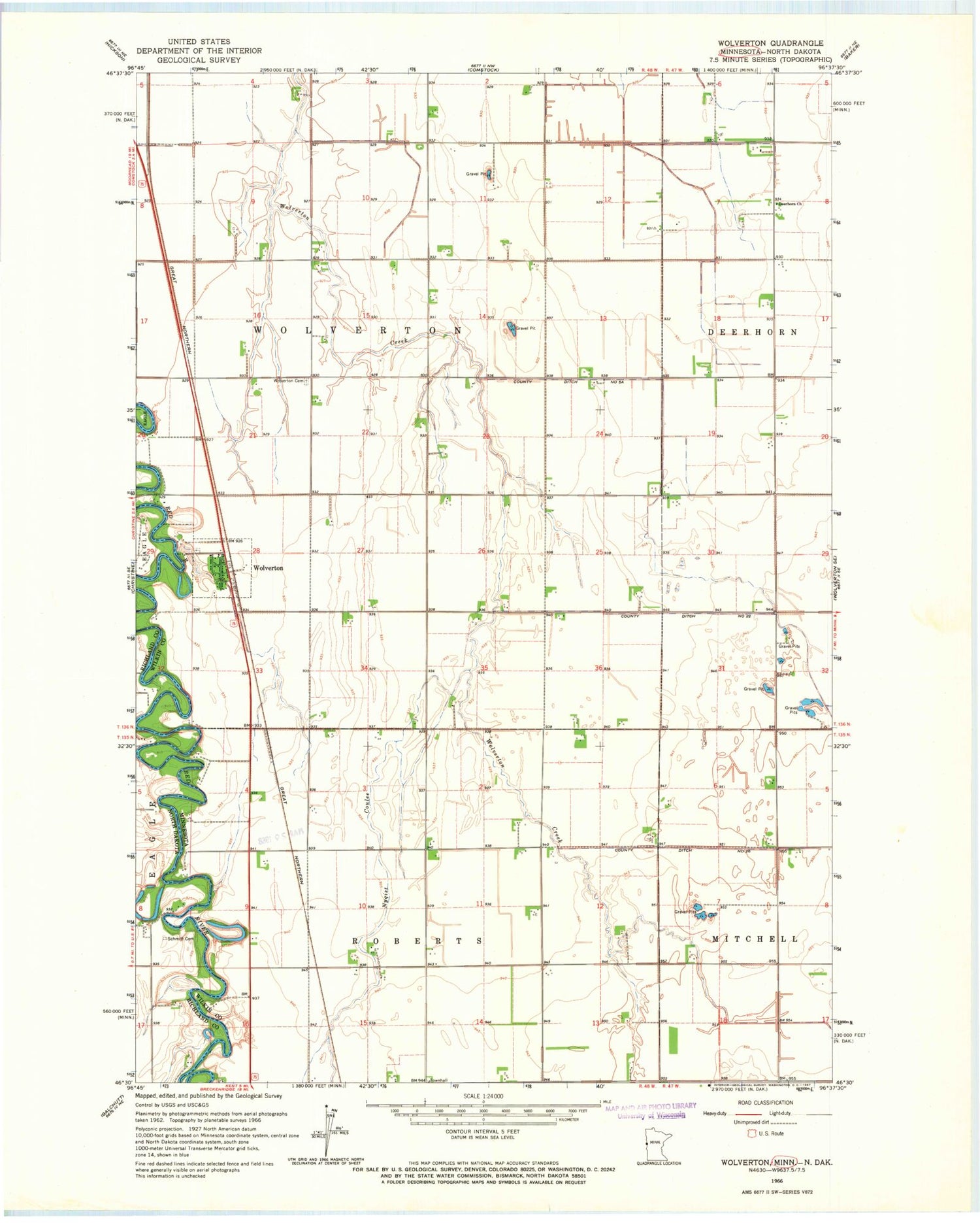Classic USGS Wolverton Minnesota 7.5'x7.5' Topo Map Image