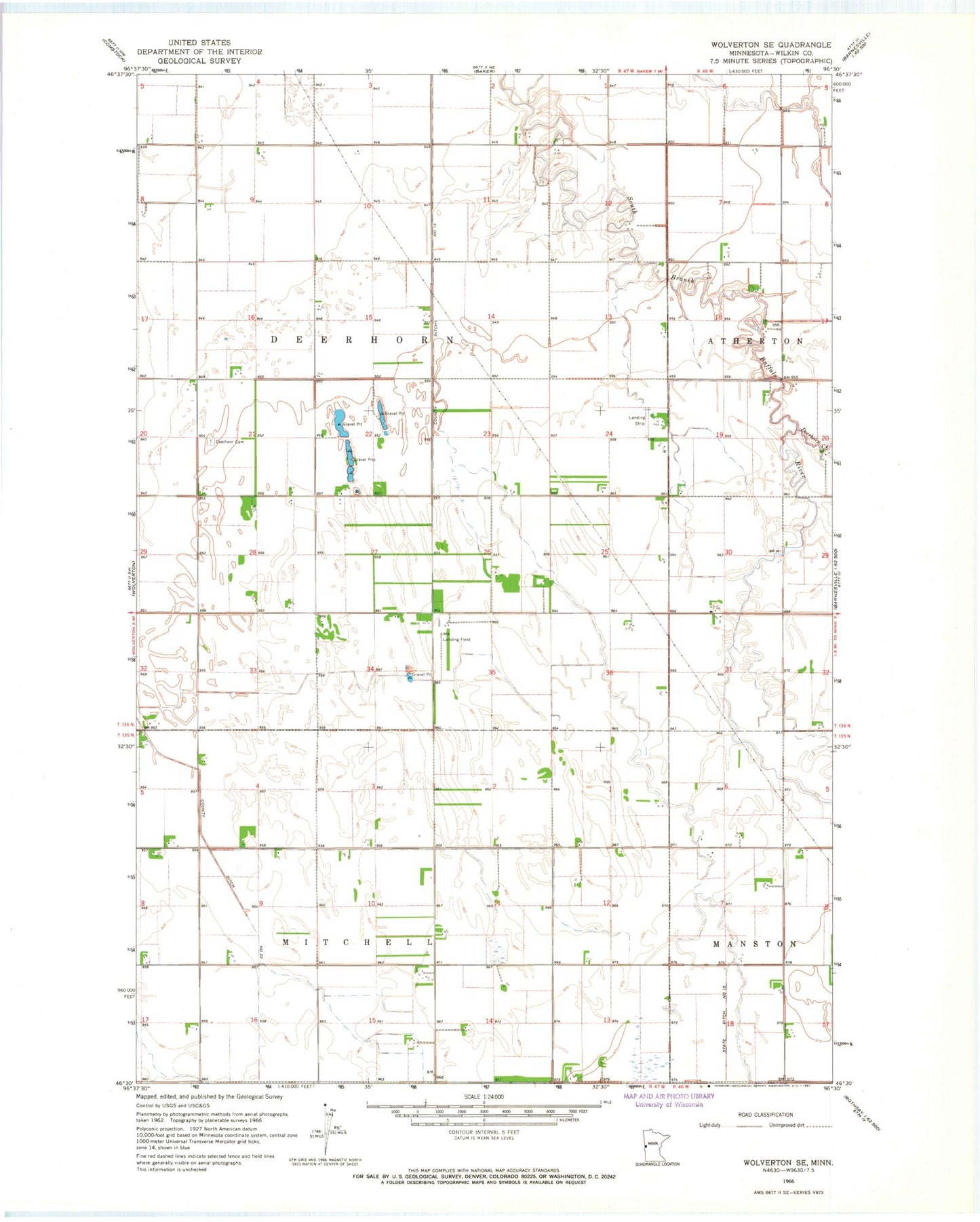 Classic USGS Wolverton SE Minnesota 7.5'x7.5' Topo Map Image
