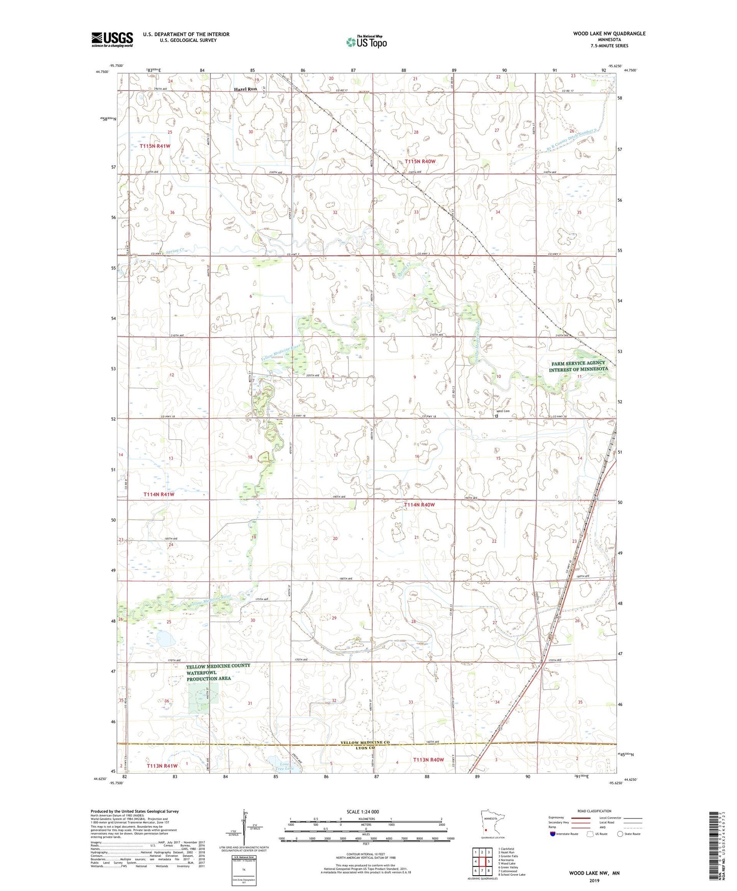Wood Lake NW Minnesota US Topo Map Image