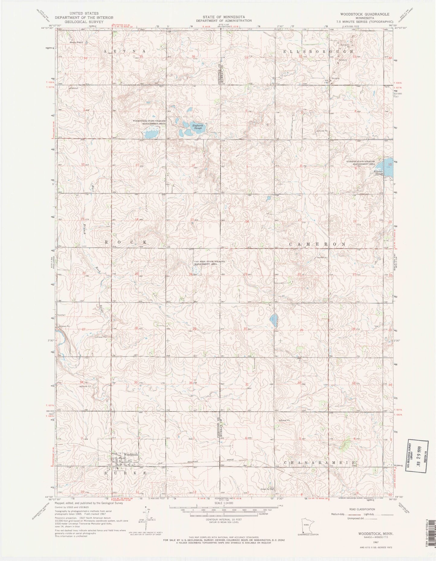 Classic USGS Woodstock Minnesota 7.5'x7.5' Topo Map Image
